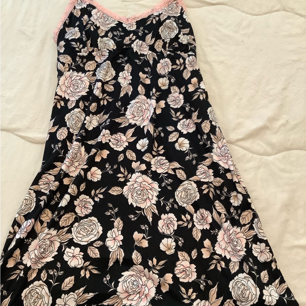 Floral Lace-Trim Slip Dress - Black with Blush Floral